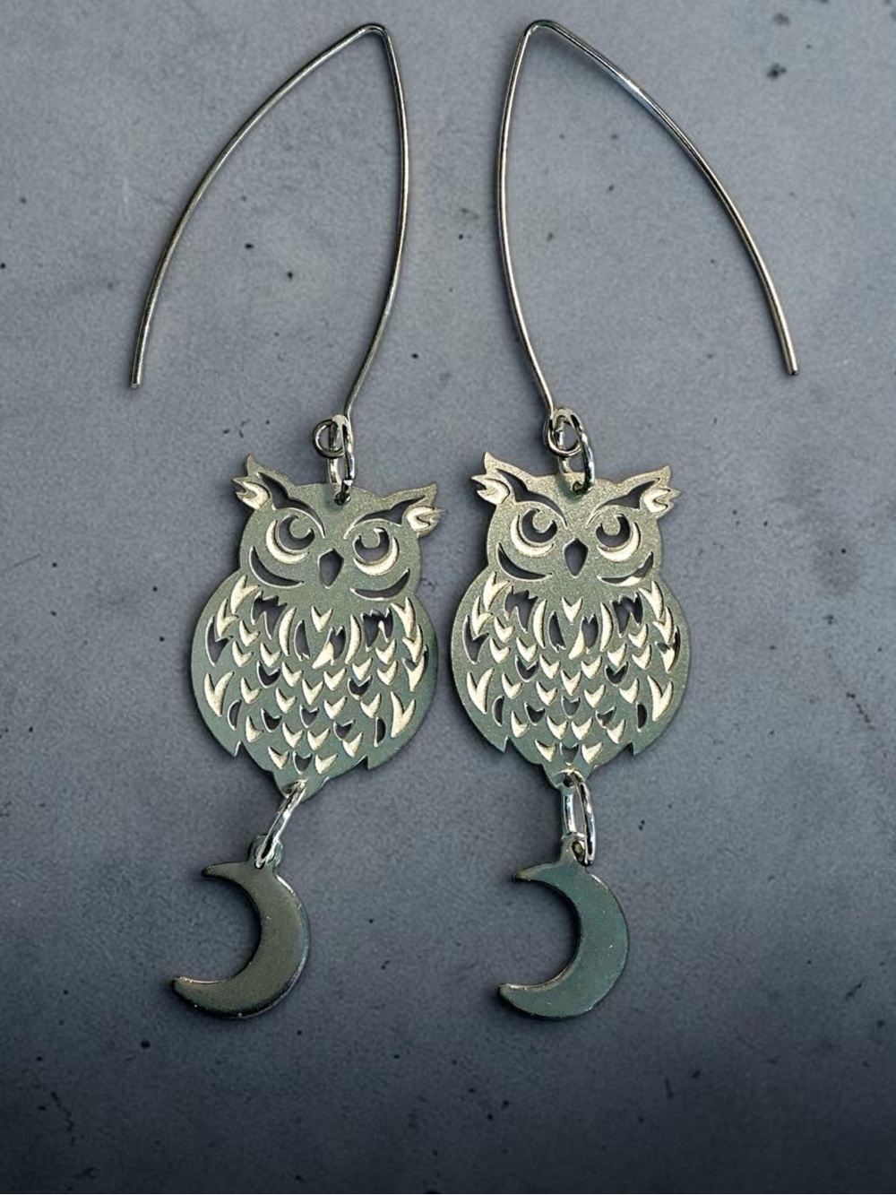 🆕 Owls and Moons Laser Etched Dangle Earrings